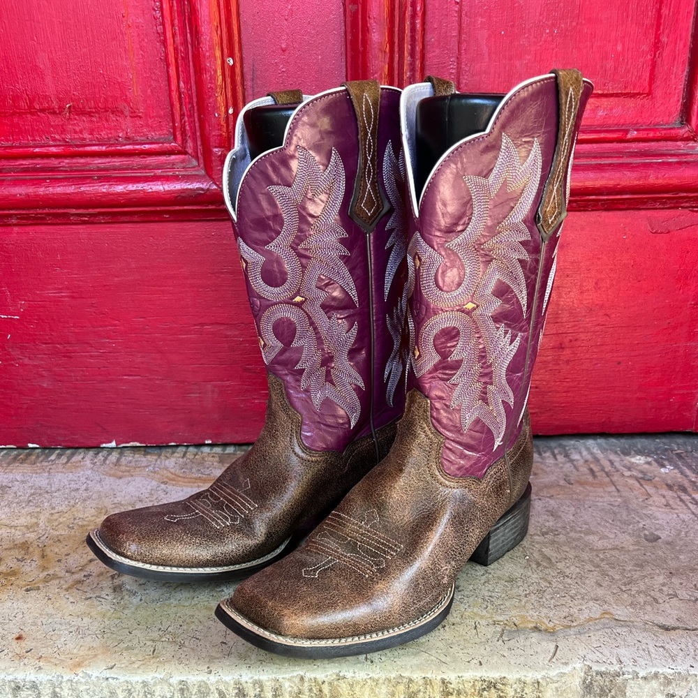 ARIAT Tombstone Cowboy Boots / women’s size 10 leather western square toe purple